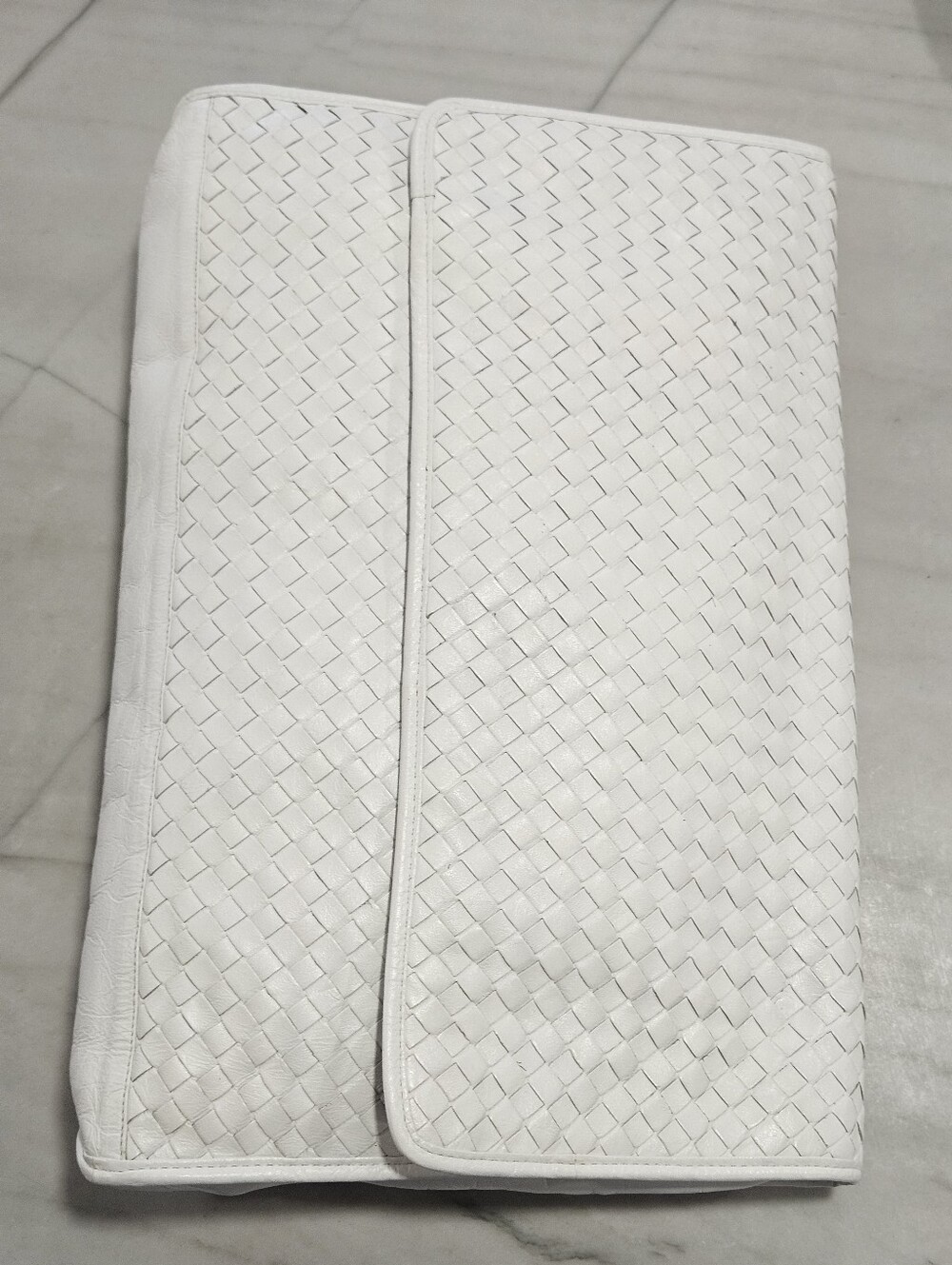 VTG 1980s LJ Simone New York White Basketweave Leather Oversized Envelope Clutch
